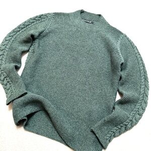 Irelands Eye sz L Mockneck Sweater Wool Cotton Knit Cable
